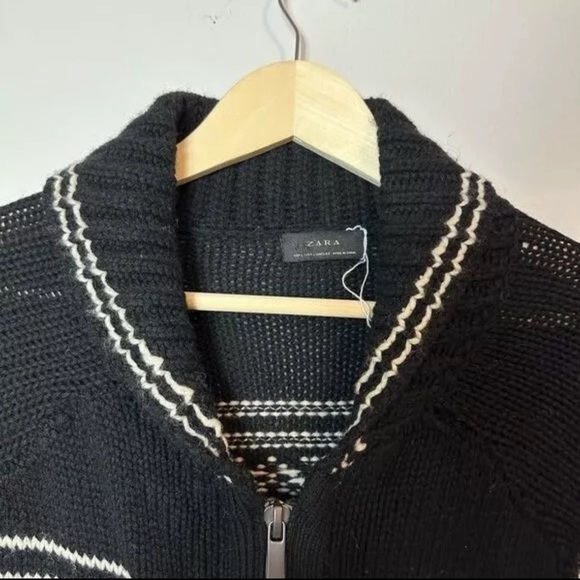 Zara Nordic Chunky Wool Blend Knit Zip Long Cardigan Sweater SZ L Streetwear - Picture 10 of 11